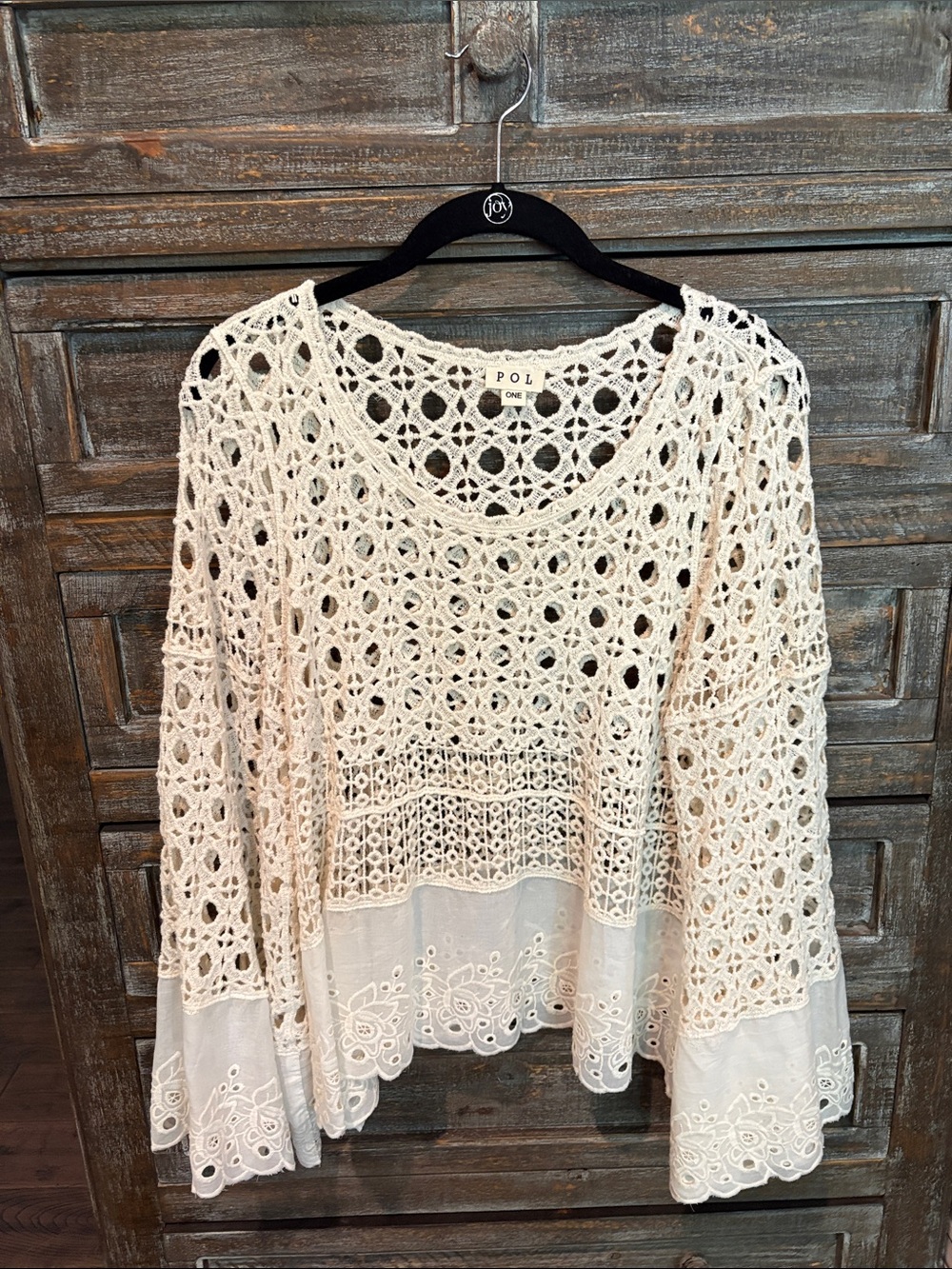 POL Cream Crochet Lace Tunic Sweater
